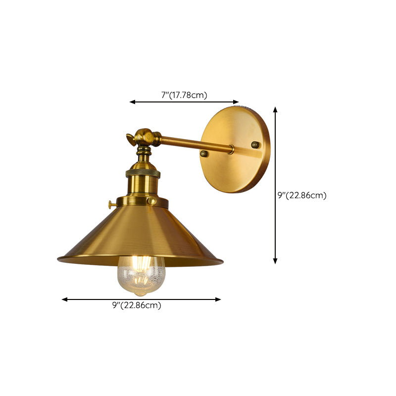 Industrial Style Cone Wall Sconce Metal 1 Light Sconces in Gold for Living Room