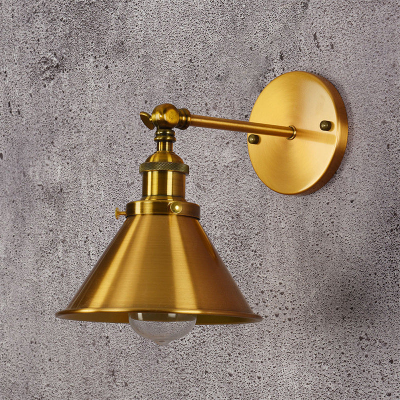 Industrial Style Cone Shape Wall Sconce Metal 1 Light Sconces in Gold