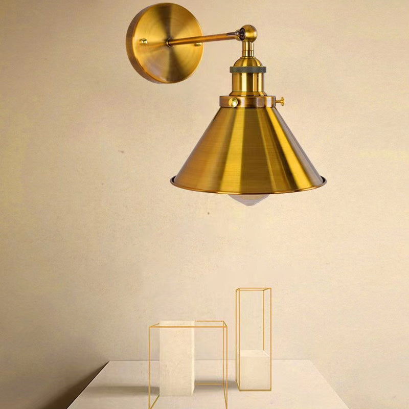 Industrial Style Cone Shape Wall Sconce Metal 1 Light Sconces in Gold