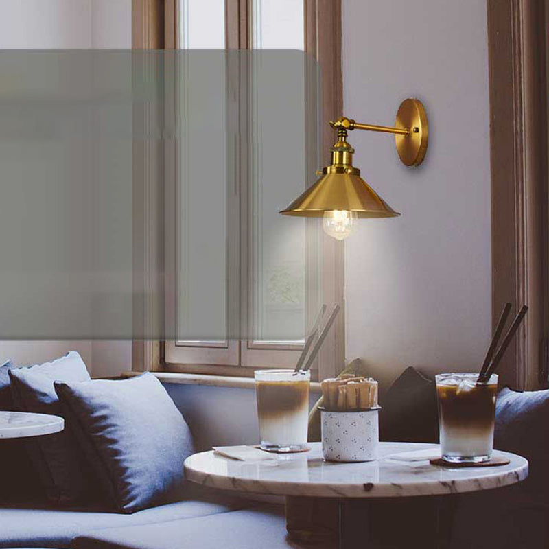 Industrial Style Cone Shape Wall Sconce Metal 1 Light Sconces in Gold