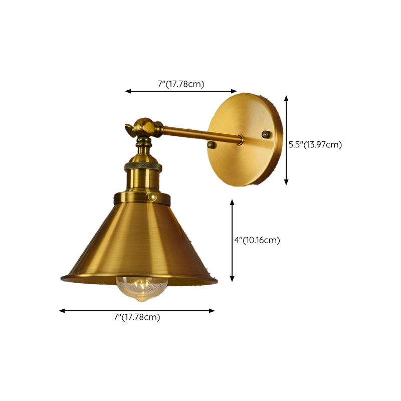 Industrial Style Cone Shape Wall Sconce Metal 1 Light Sconces in Gold