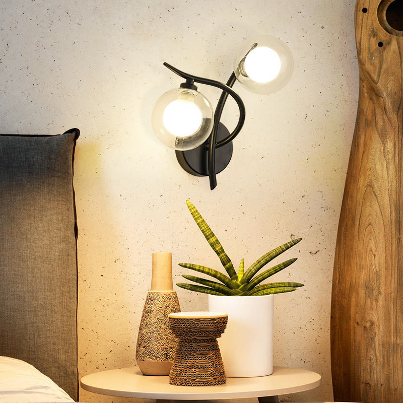 Industrial Style Ball Shape Wall Sconce Glass 2 Lights Sconces for Dining Room