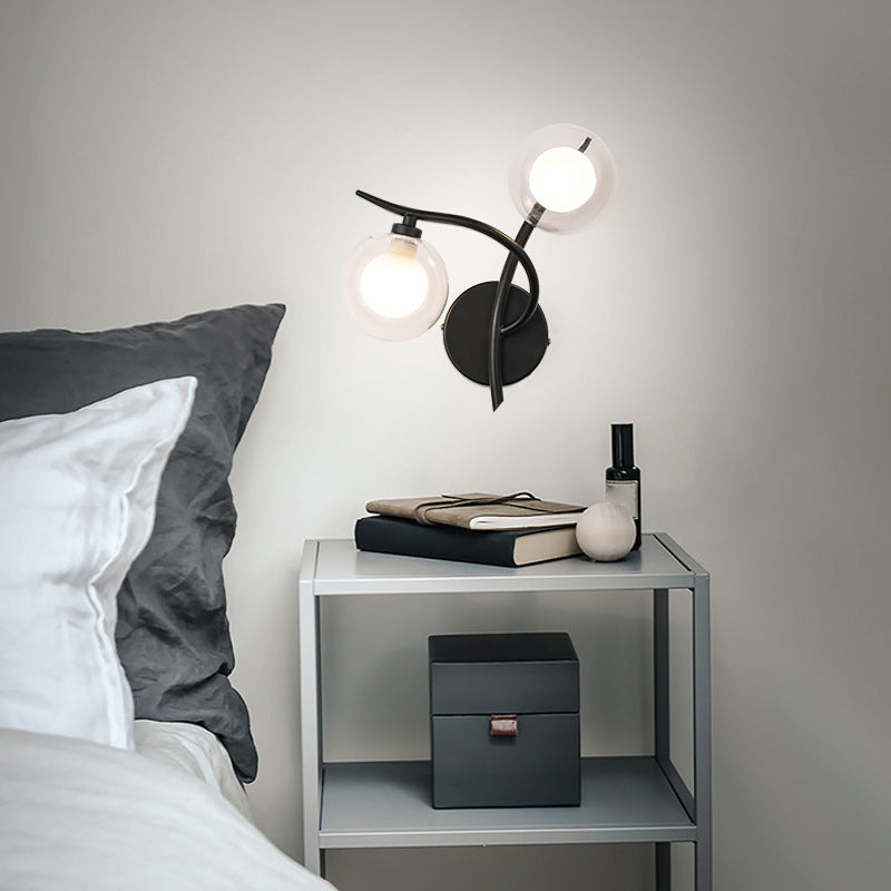 Industrial Style Ball Shape Wall Sconce Glass 2 Lights Sconces for Dining Room