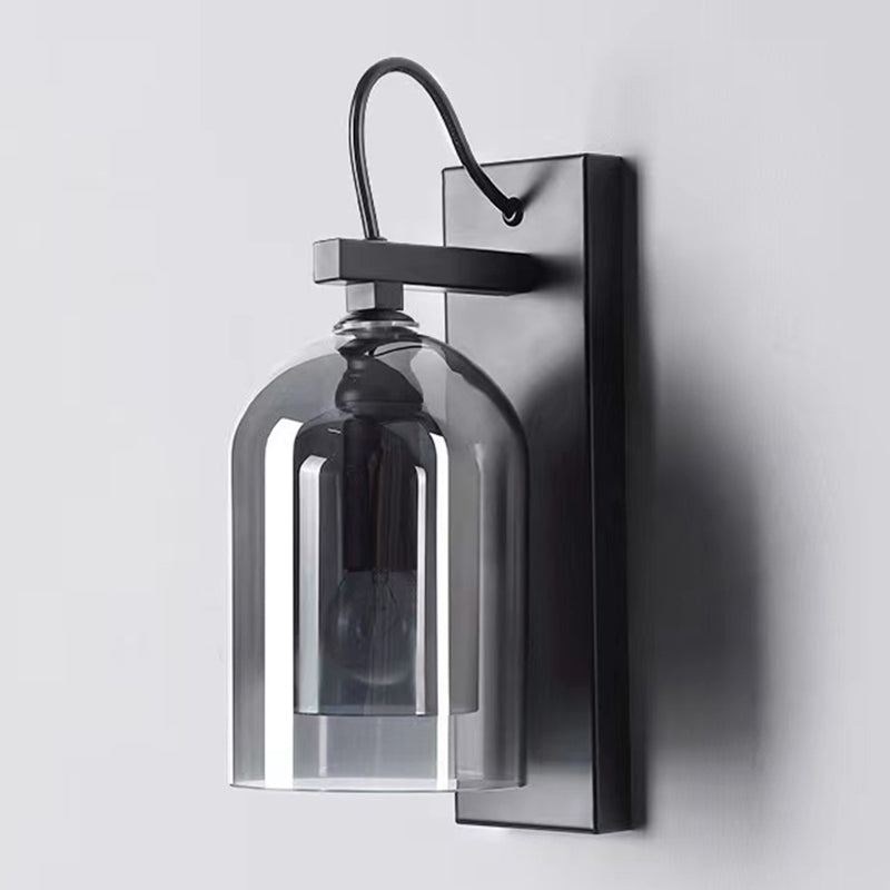 Dome Shape Wall Sconce Modern Style Glass 1 Light Sconce in Black and Grey