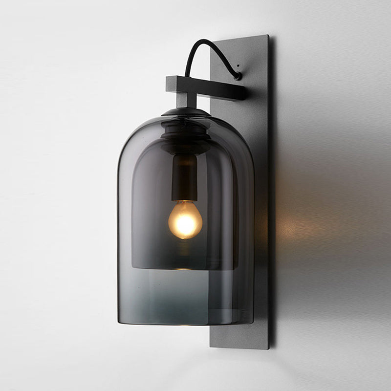 Dome Shape Wall Sconce Modern Style Glass 1 Light Sconce in Black and Grey