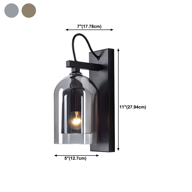 Dome Shape Wall Sconce Modern Style Glass 1 Light Sconce in Black and Grey