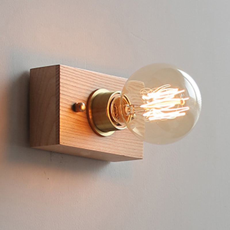Minimalist Wall Sconce Exposed Bulb Wooden Sconce Light for Bedroom