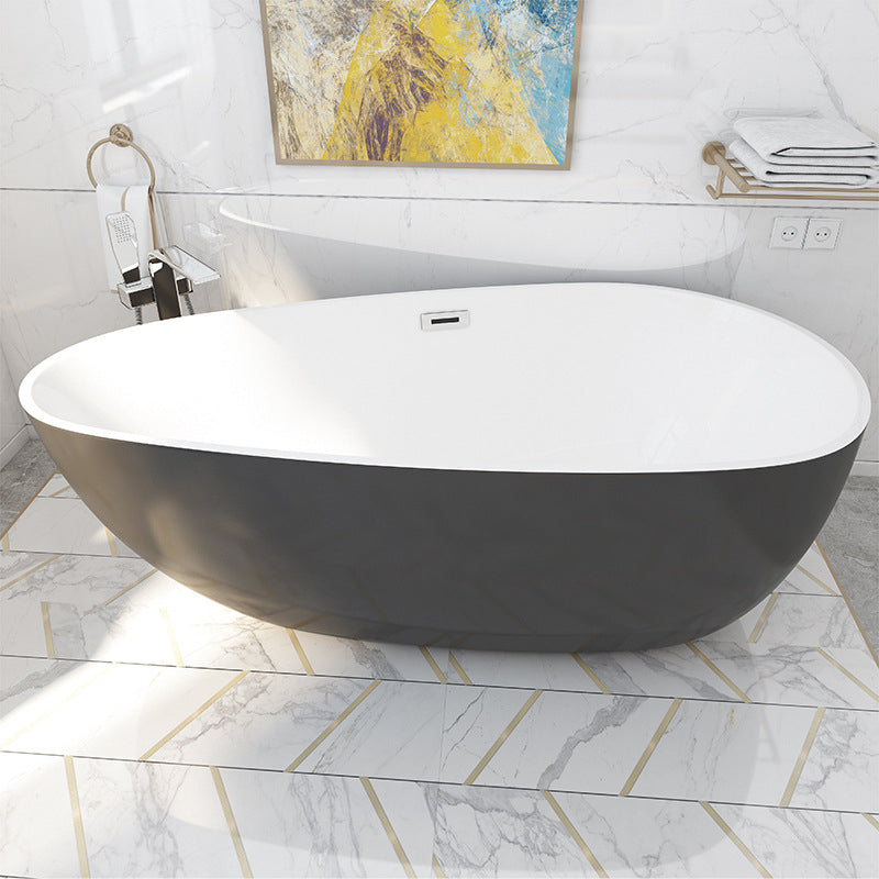 Matte Finish Oval Bathtub with Drain and Overflow Trim Acrylic Soaking Freestanding Tub