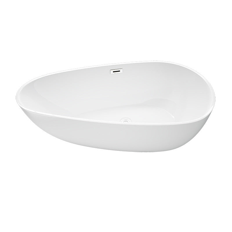 Matte Finish Oval Bathtub with Drain and Overflow Trim Acrylic Soaking Freestanding Tub