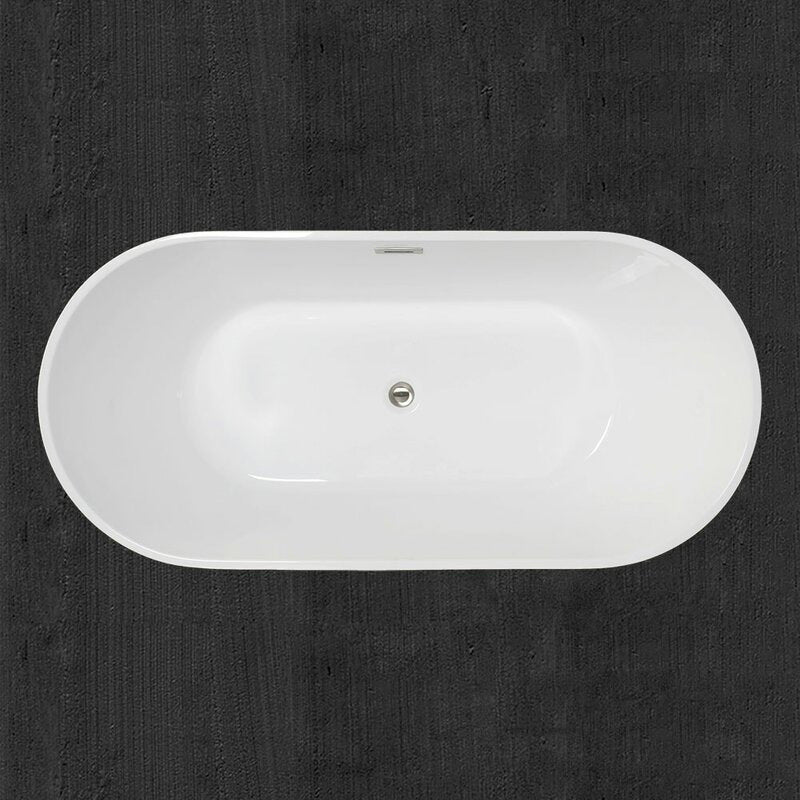 Acrylic Oval Bathtub with Overflow Trim White Soaking Tub with Drain