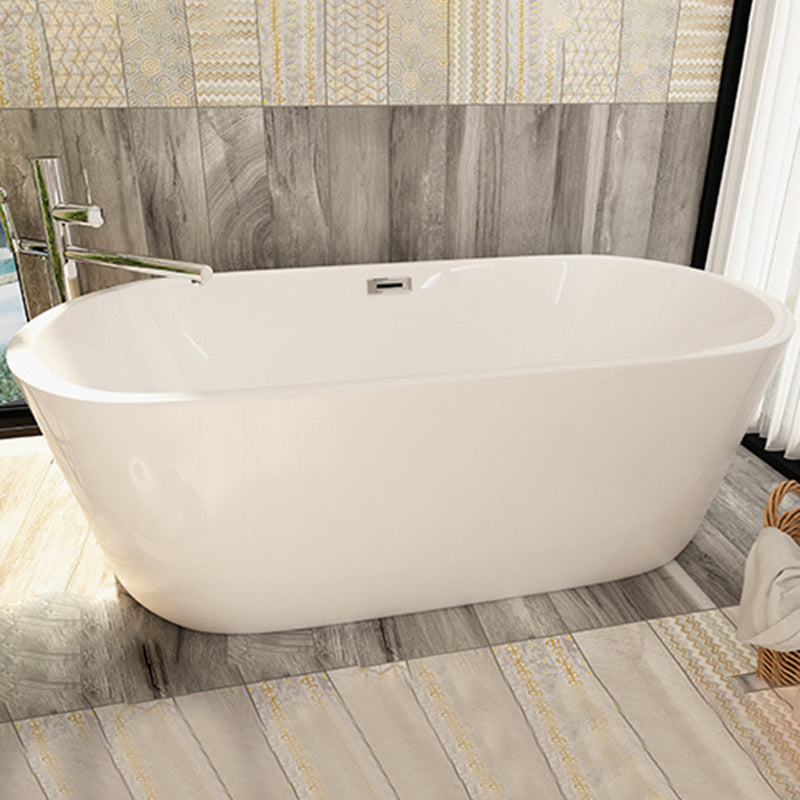 Oval Tub with Drain and Overflow Trim Modern Acrylic Soaking Bathtub