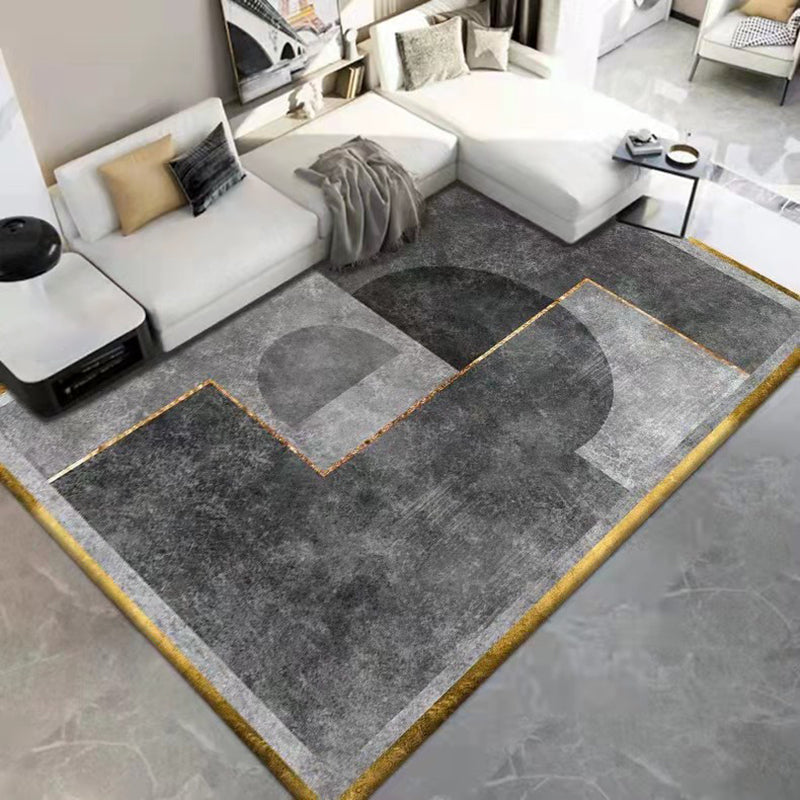 Black Modern Rug Polyester Abstract Pattern Rug Washable Rug for Home Decor