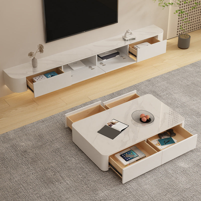 Modern White TV Media Stand Floating TV Stand Console with Drawers for Living Room