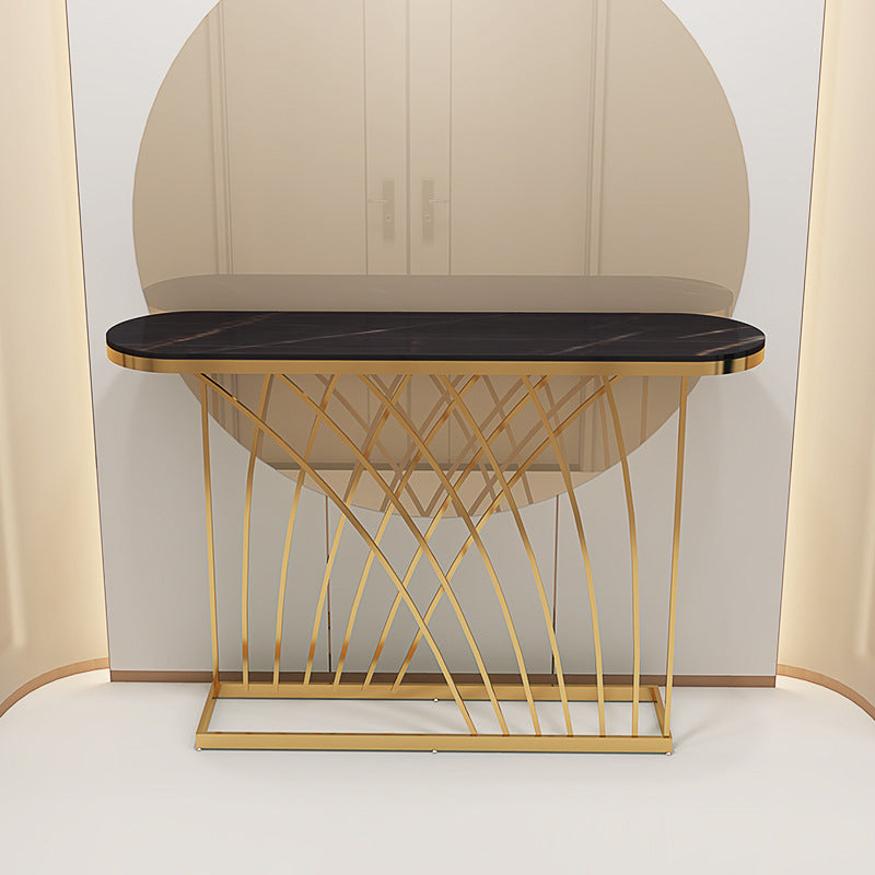 31.5-inch Tall Oval Console Table 1-shelf Stone Accent Table