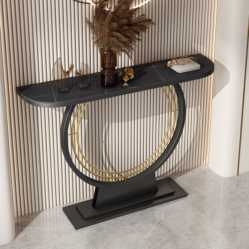 Contemporary Accent Table Antique Finish Sofa Console Table in Marble
