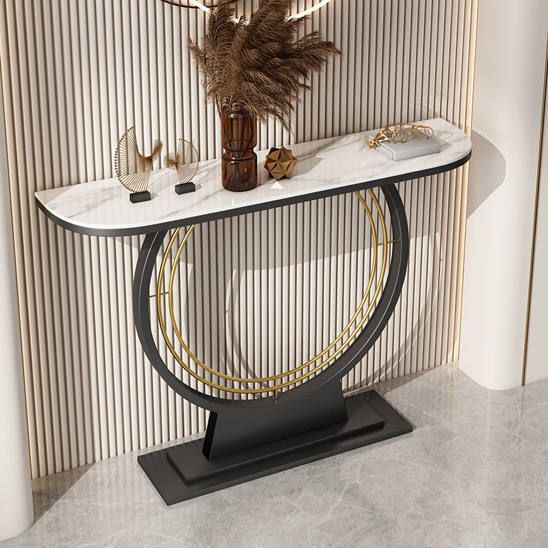Contemporary Accent Table Antique Finish Sofa Console Table in Marble