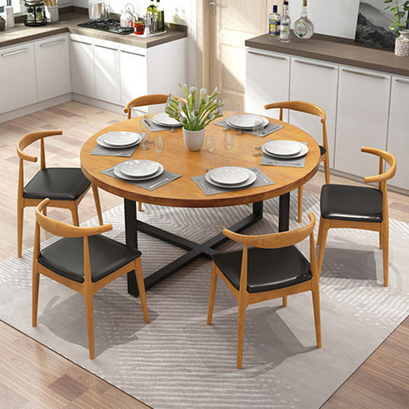 1/7 Pieces Modern Dining Set Solid Wood Round Table with Leather Chairs