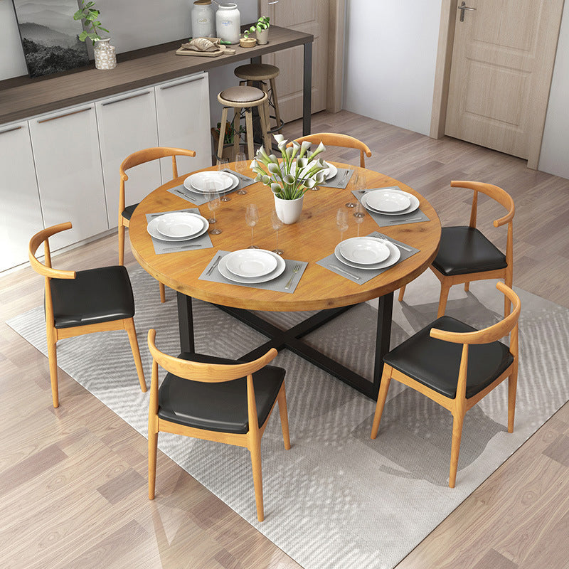 1/7 Pieces Modern Dining Set Solid Wood Round Table with Leather Chairs