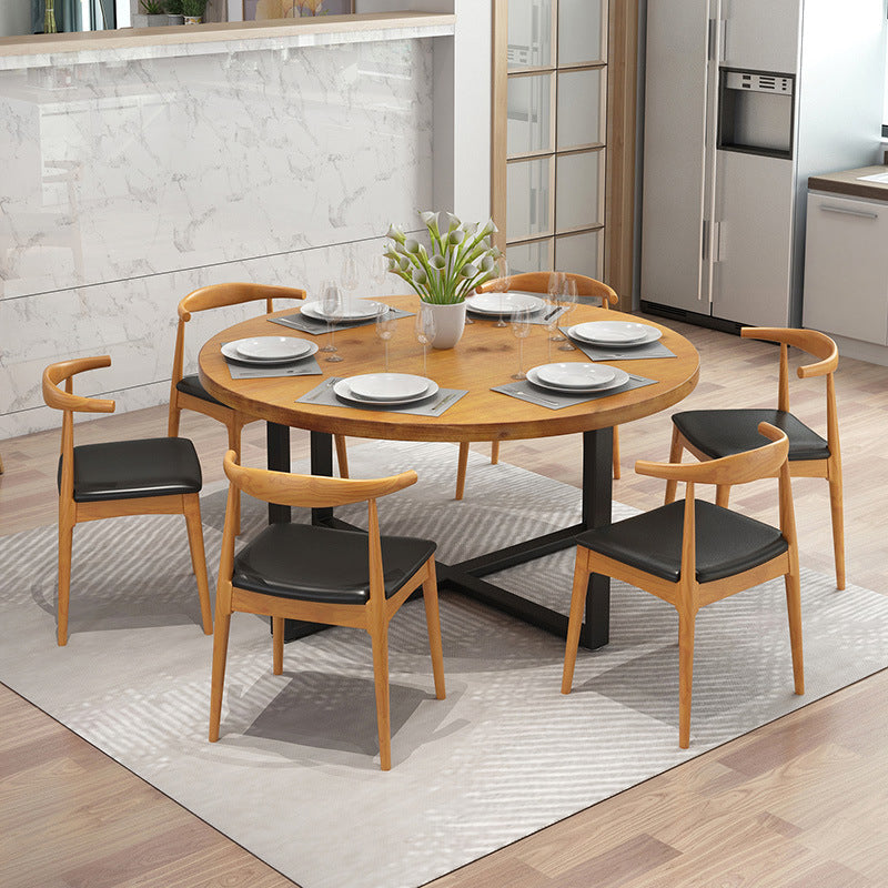 1/7 Pieces Modern Dining Set Solid Wood Round Table with Leather Chairs