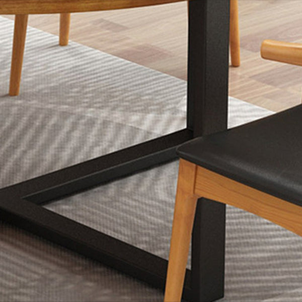 1/7 Pieces Modern Dining Set Solid Wood Round Table with Leather Chairs