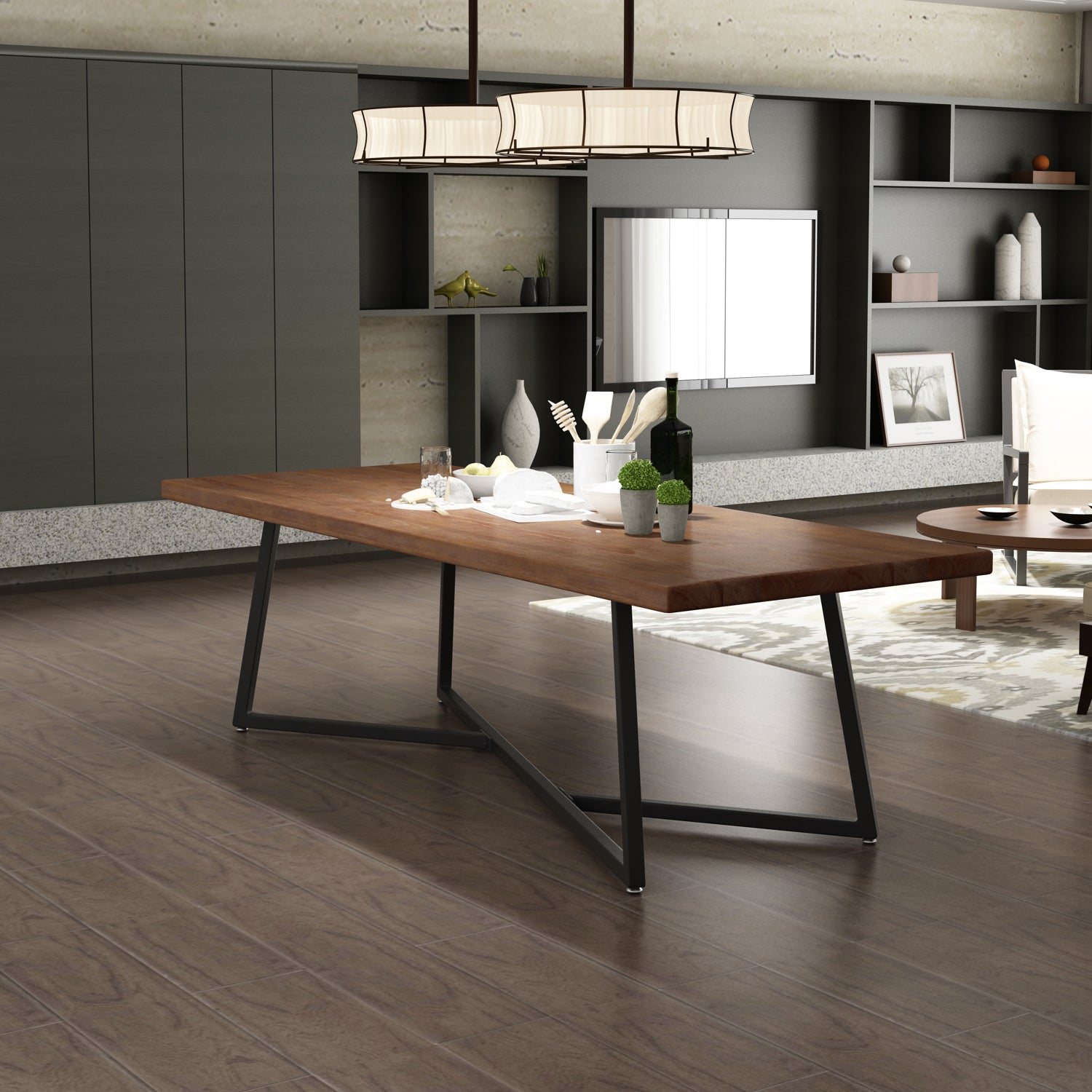 1/7 Pieces Rectangular Dining Table Set Industrial Style Wooden Home Table Chairs