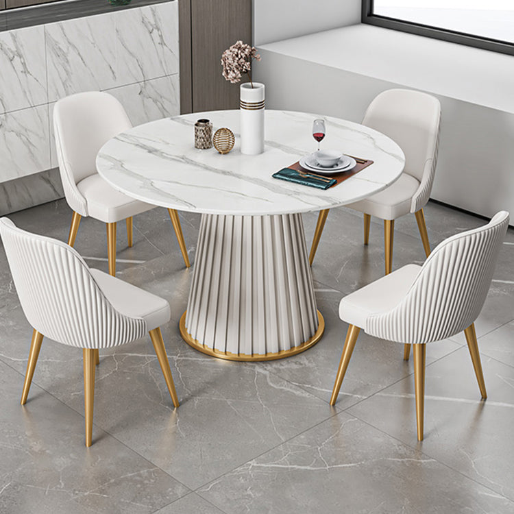 Sintered Stone Dining Table Set 1/3/5/7 Pieces Round Dining Table Faux Leather Chairs