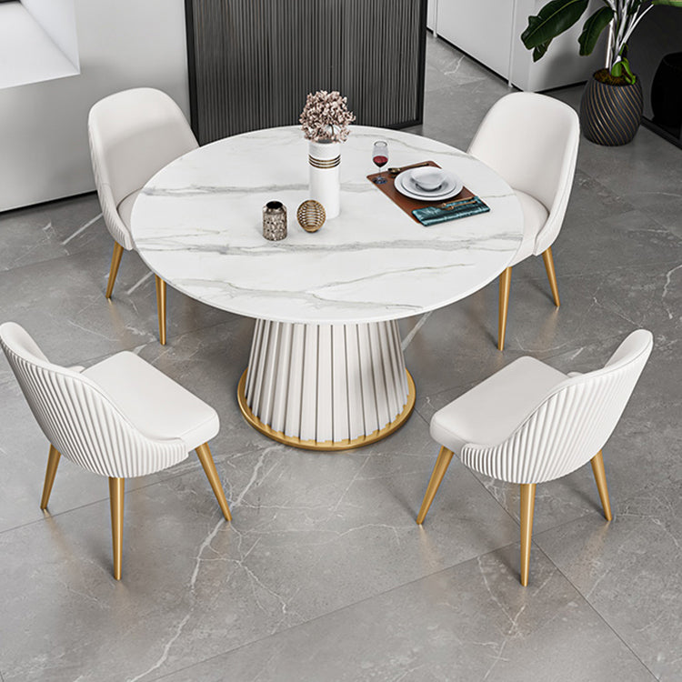 Sintered Stone Dining Table Set 1/3/5/7 Pieces Round Dining Table Faux Leather Chairs