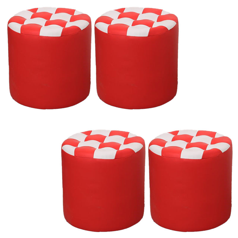 Contemporary Pouf Ottoman Faux Leather Upholstered Tufted Square Pattern Round Ottoman