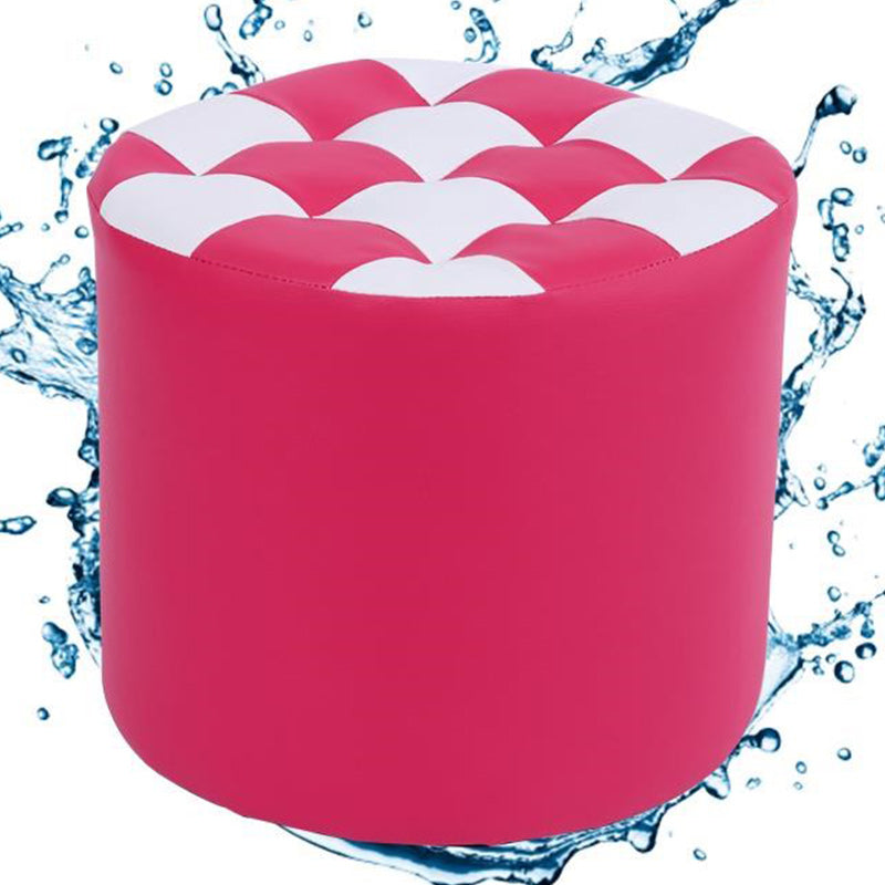 Contemporary Pouf Ottoman Faux Leather Upholstered Tufted Square Pattern Round Ottoman