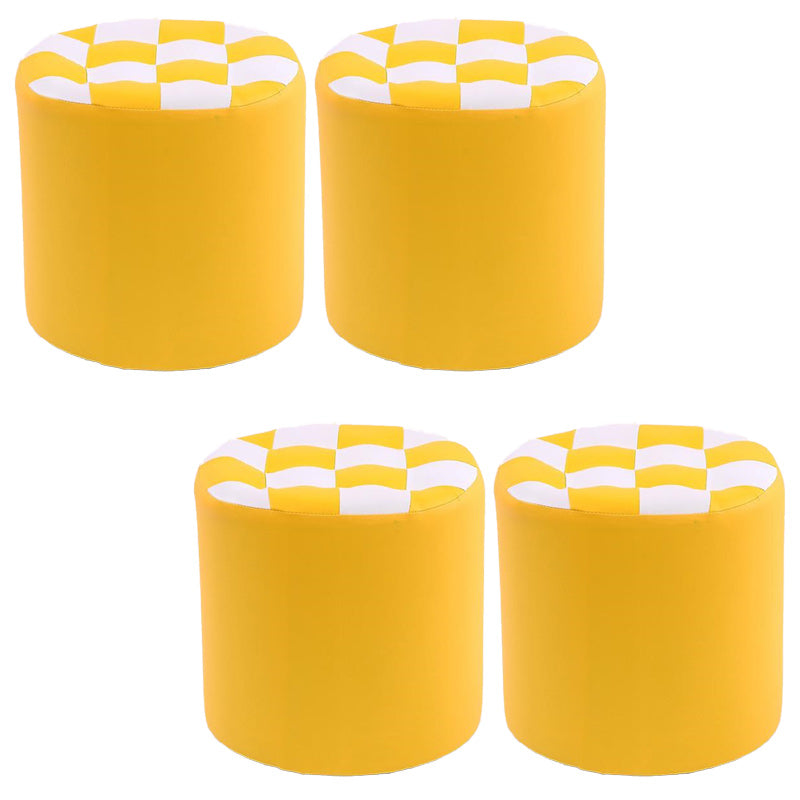 Contemporary Pouf Ottoman Faux Leather Upholstered Tufted Square Pattern Round Ottoman