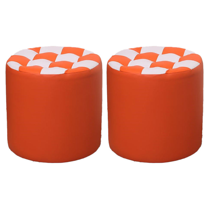 Contemporary Pouf Ottoman Faux Leather Upholstered Tufted Square Pattern Round Ottoman