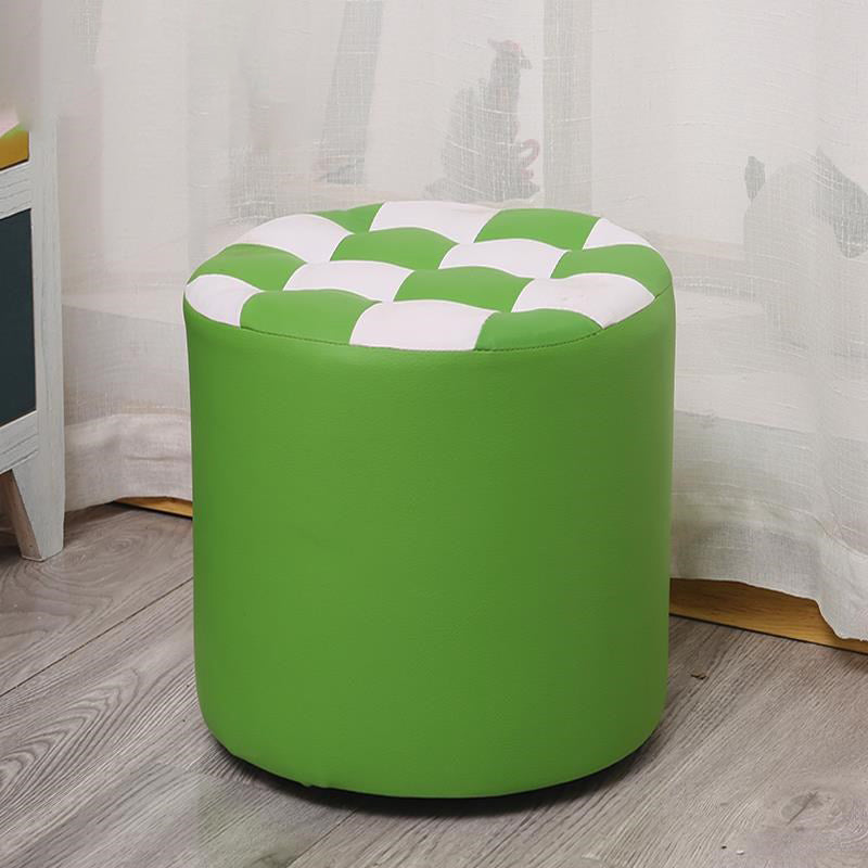 Contemporary Pouf Ottoman Faux Leather Upholstered Tufted Square Pattern Round Ottoman