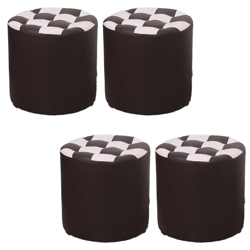 Contemporary Pouf Ottoman Faux Leather Upholstered Tufted Square Pattern Round Ottoman