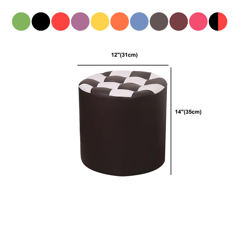 Contemporary Pouf Ottoman Faux Leather Upholstered Tufted Square Pattern Round Ottoman