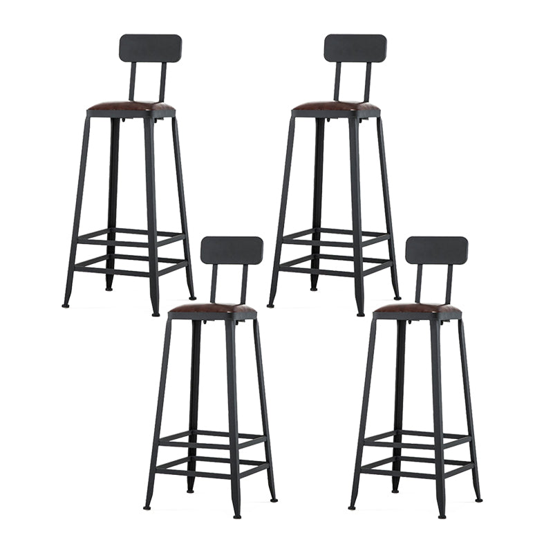 Industrial Brown Counter Stool Leather Square Stool with Black Metal Frame