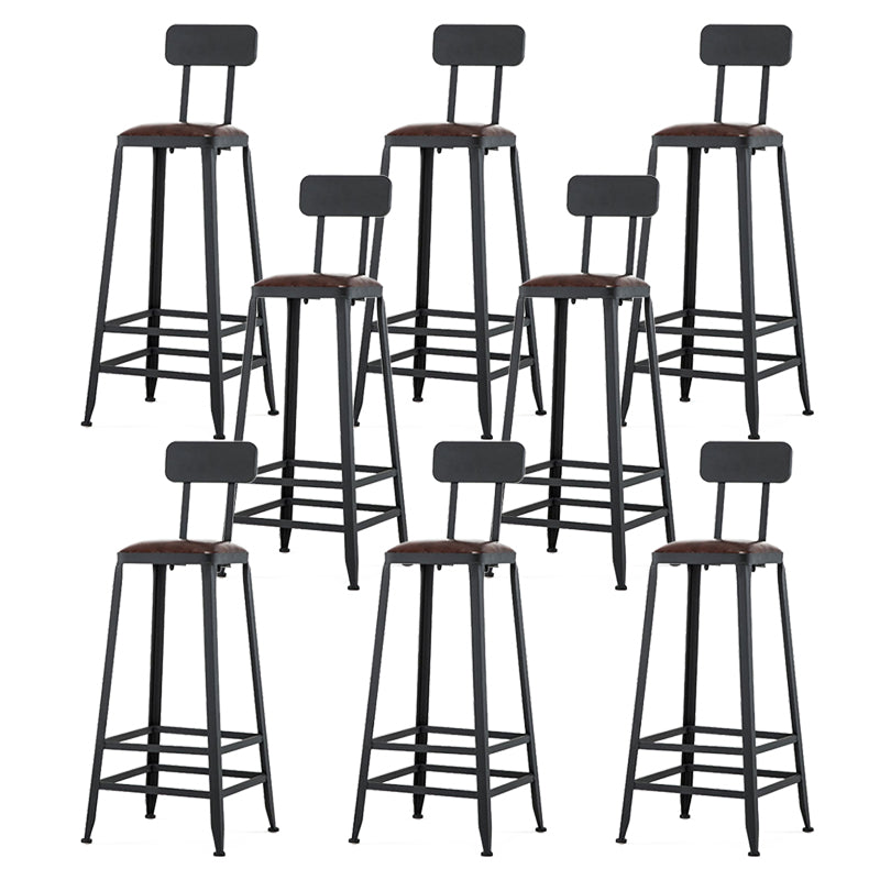 Industrial Brown Counter Stool Leather Square Stool with Black Metal Frame