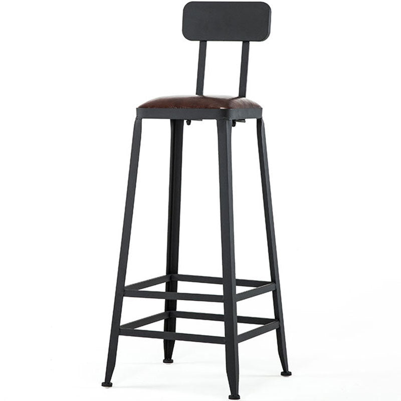 Industrial Brown Counter Stool Leather Square Stool with Black Metal Frame