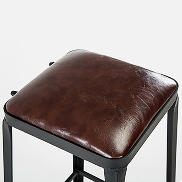 Industrial Brown Counter Stool Leather Square Stool with Black Metal Frame