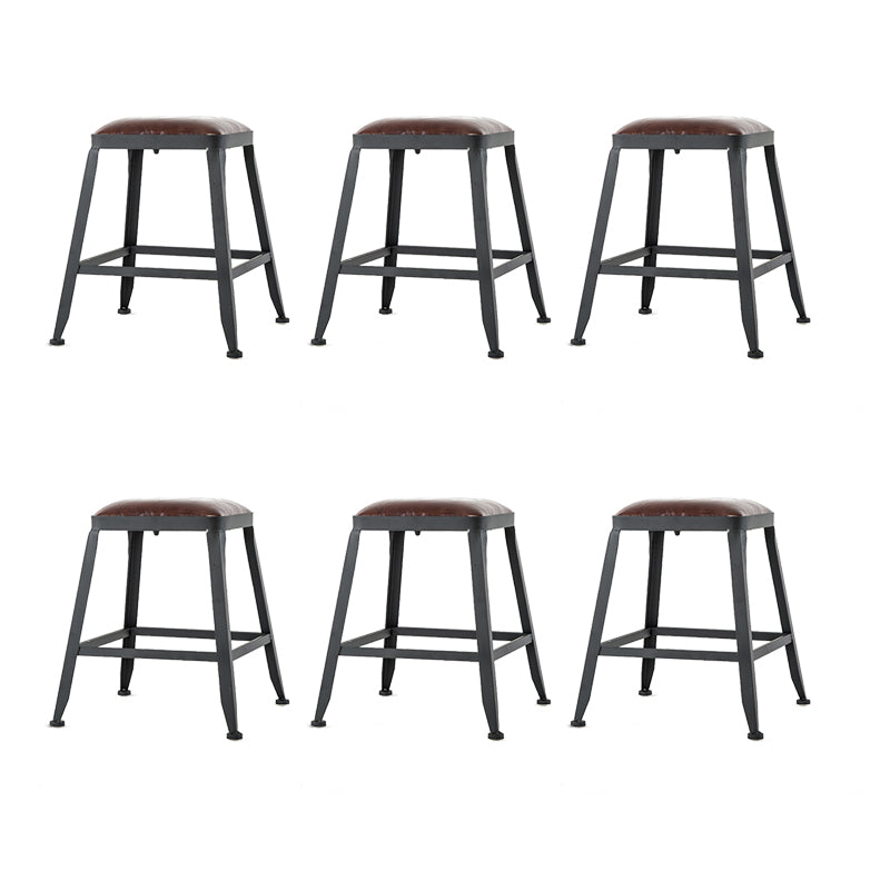 Industrial Brown Counter Stool Leather Square Stool with Black Metal Frame