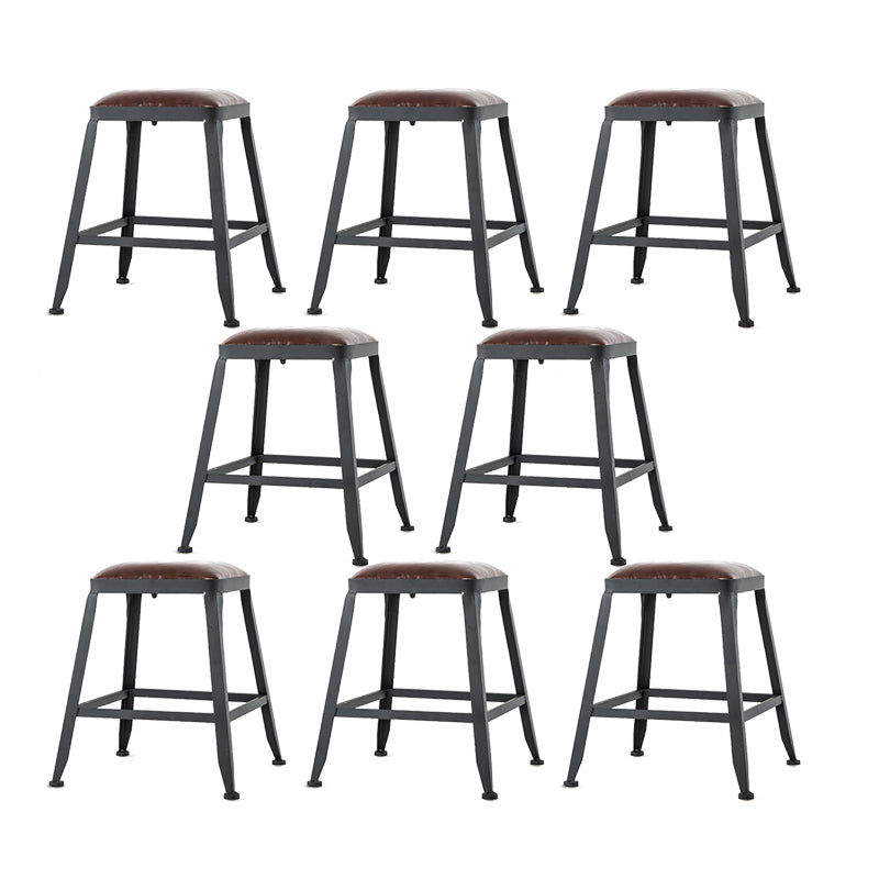 Industrial Brown Counter Stool Leather Square Stool with Black Metal Frame
