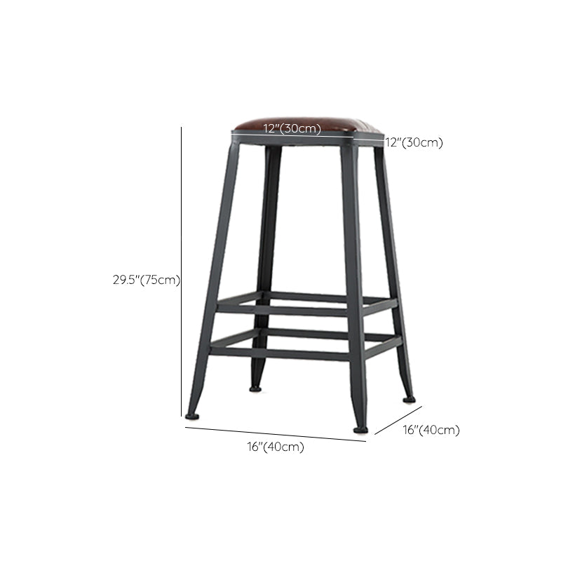 Industrial Brown Counter Stool Leather Square Stool with Black Metal Frame