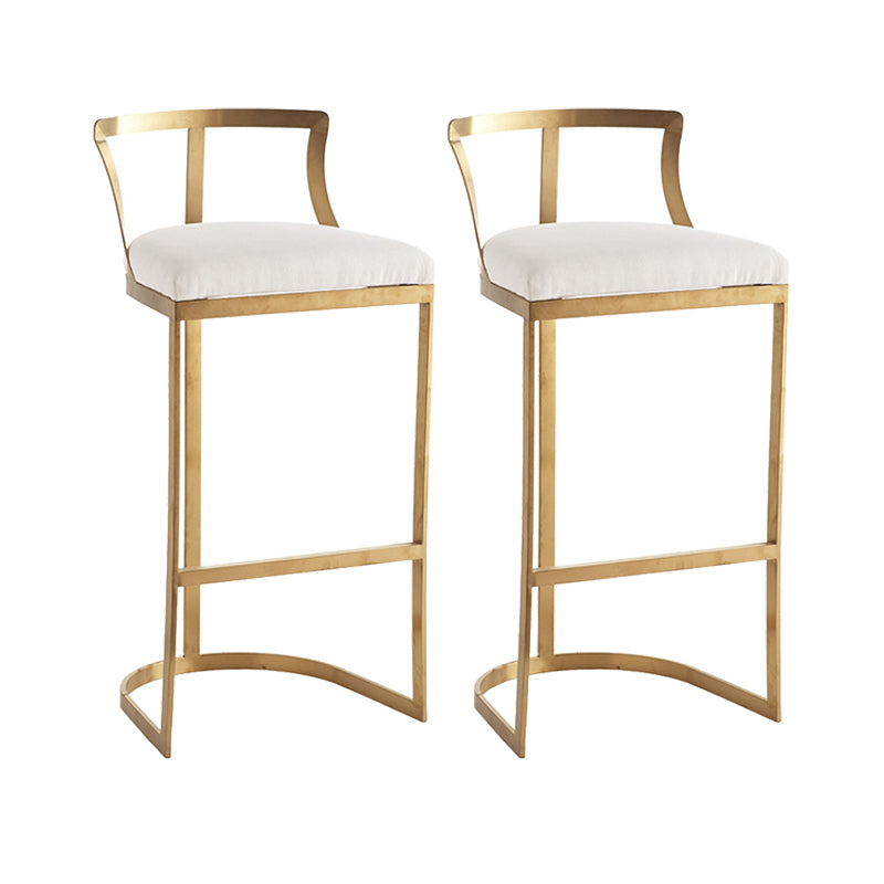 White Upholstered Bar Stools Backrest Counter Stool with Metal Base