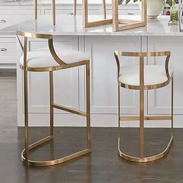 White Upholstered Bar Stools Backrest Counter Stool with Metal Base