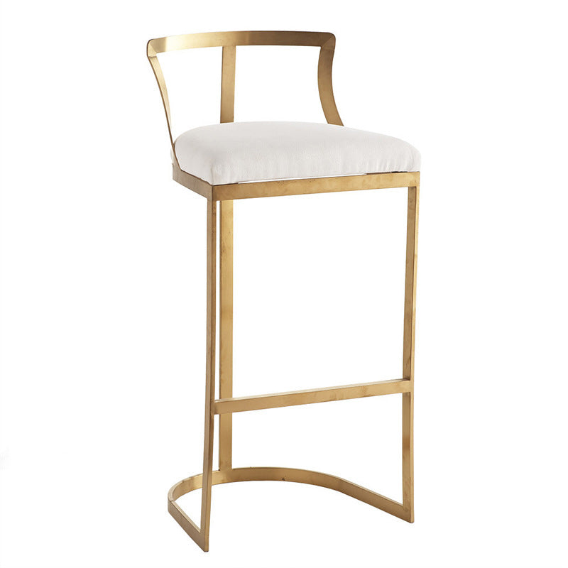 White Upholstered Bar Stools Backrest Counter Stool with Metal Base