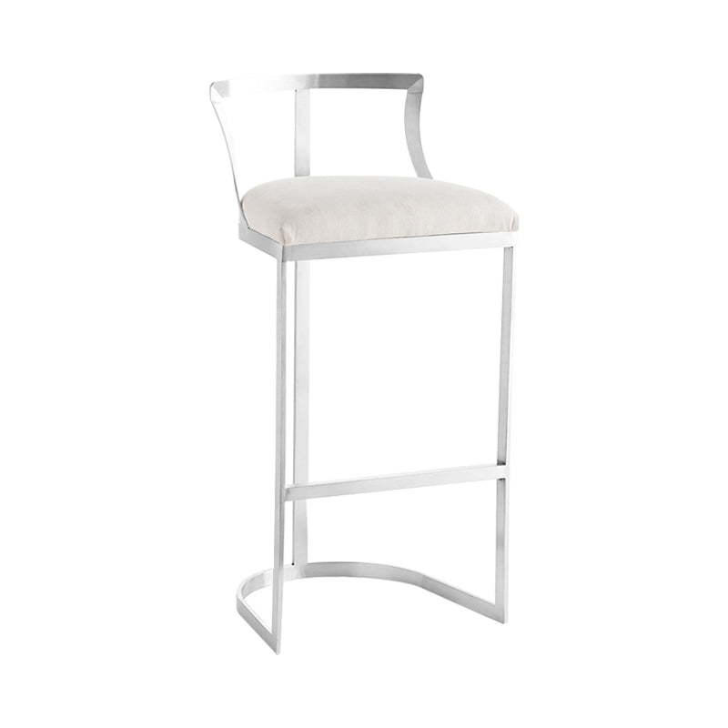 White Upholstered Bar Stools Backrest Counter Stool with Metal Base