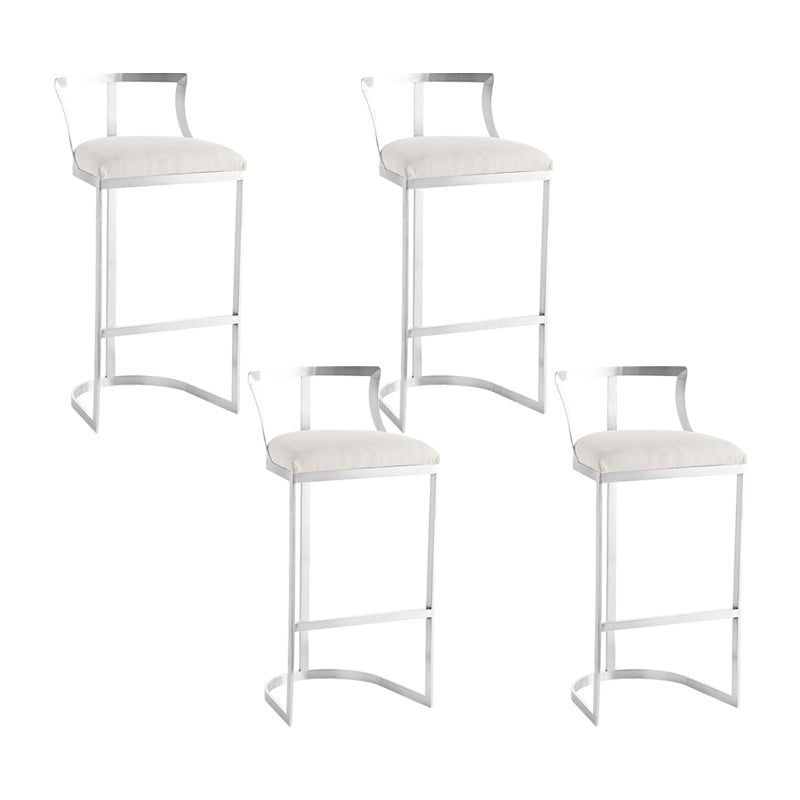 White Upholstered Bar Stools Backrest Counter Stool with Metal Base