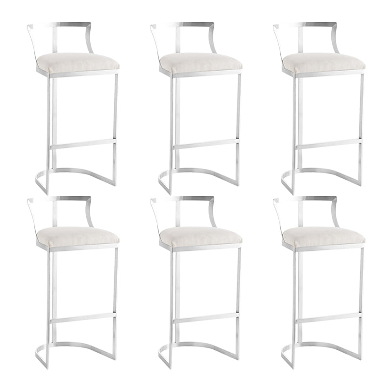 White Upholstered Bar Stools Backrest Counter Stool with Metal Base