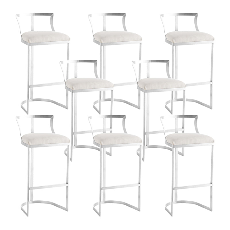 White Upholstered Bar Stools Backrest Counter Stool with Metal Base