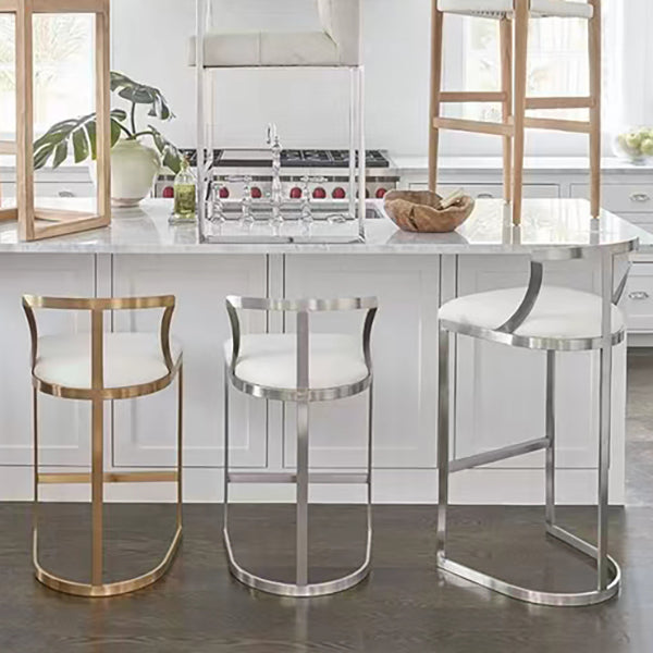 White Upholstered Bar Stools Backrest Counter Stool with Metal Base