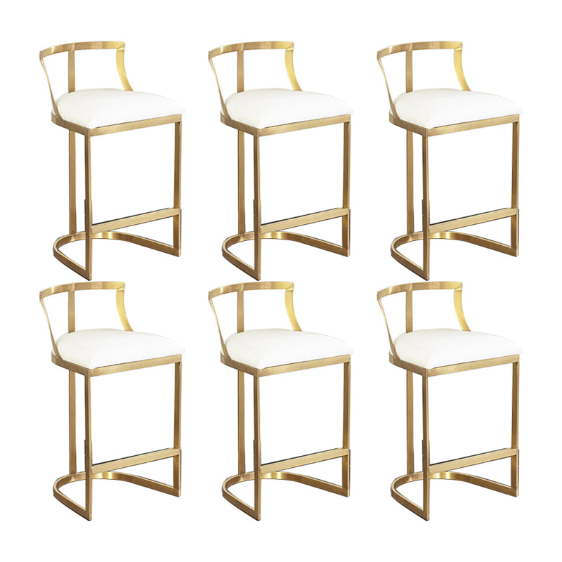 White Upholstered Bar Stools Backrest Counter Stool with Metal Base